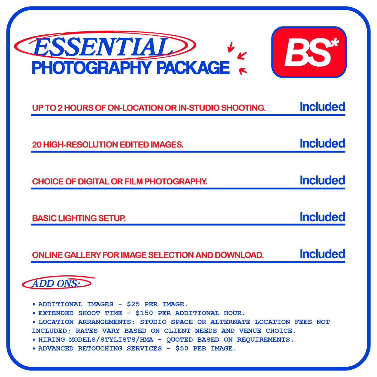 Photography Package: Essential